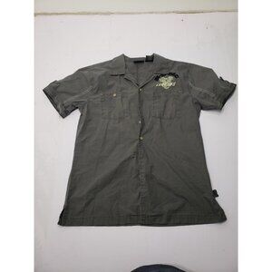 Harley-Davidson Men’s Gray Short Sleeve Button-Up Shirt Size L Skull Wing Logo